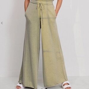 Lunya Cozy Cotton Silk Relaxed Soft Green Knit Wide Leg Pants Size S